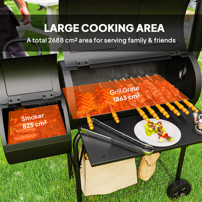 Outsunny Barbecue Grill Portable Outdoor Charcoal BBQ Grill with Offset Smoker 109 x 60 x 120 cm Black 
