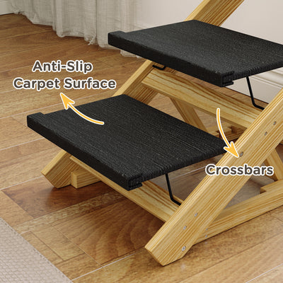 PawHut Adjustable Dog Steps Dog Ramp, 3-Step Non-slip Pet Stairs for Medium Sized Dogs, Foldable Dog Stairs for Bed Sofa 