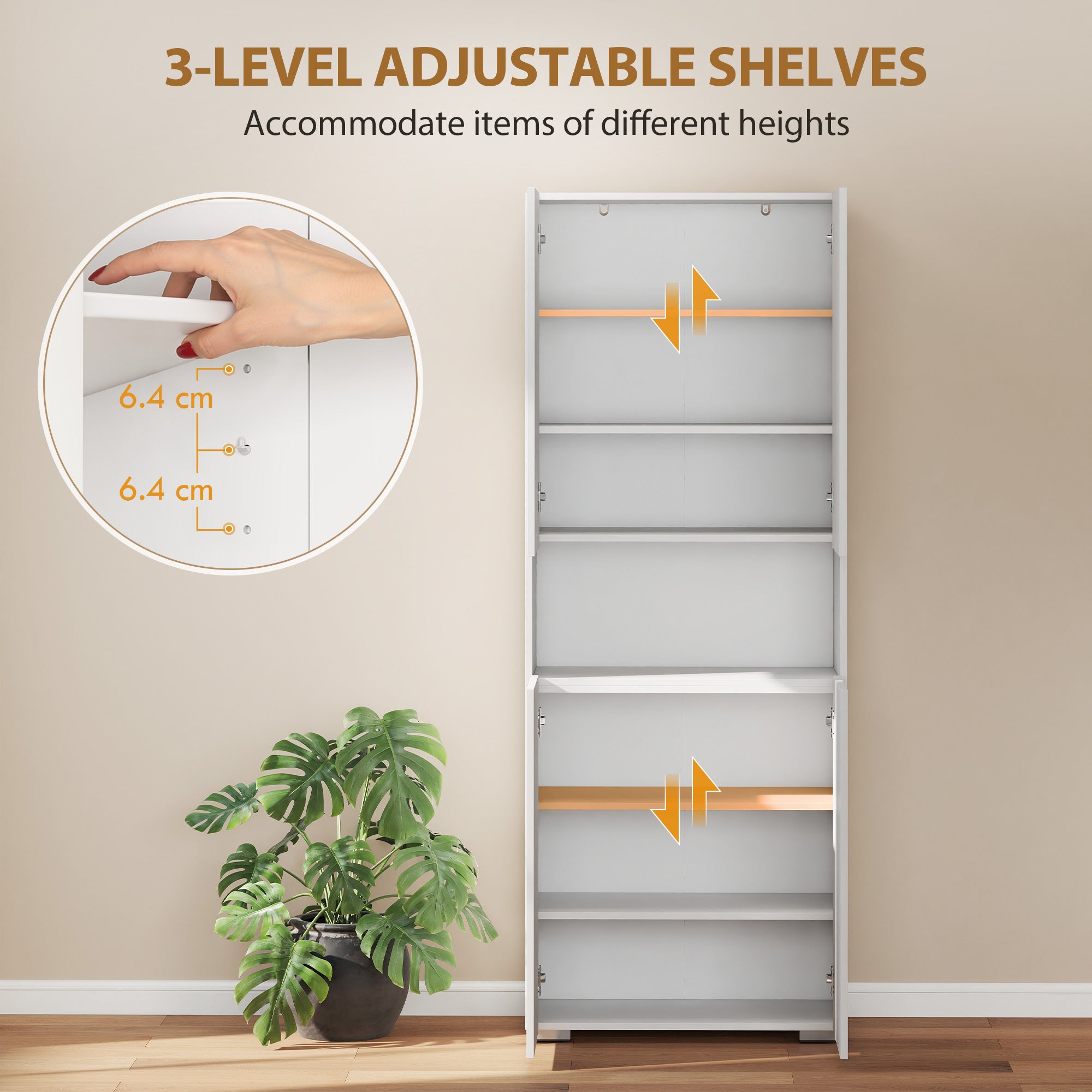 HOMCOM 180 cm Tall Kitchen Cupboard, Pantry Storage Cabinet with Soft Close Doors and Adjustable Shelves, High Gloss White 
