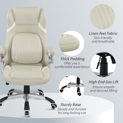 Vinsetto Linen-Look Office Chair, with Adjustable Height and Tension - Beige 