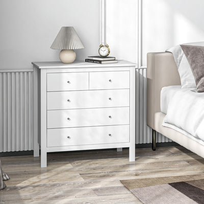 HOMCOM Modern Chest of Drawers, 5 Drawer Storage Cabinet with Metal Handles and Runners for Bedroom, White 