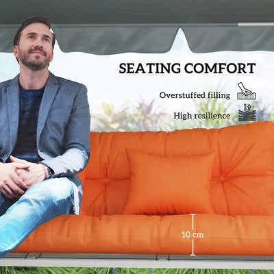 Outsunny Outdoor Seat Cushions Back Cushion with 2 Pillows, Water Repellent Seat Pads for 3-Seater Chair, Orange 