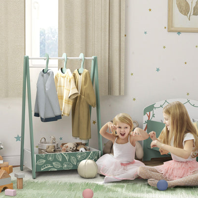 AIYAPLAY Baby Clothing Rack with Hangers, Storage Shelf for Bedroom, Leaf Theme, for Ages 3-6, Green 