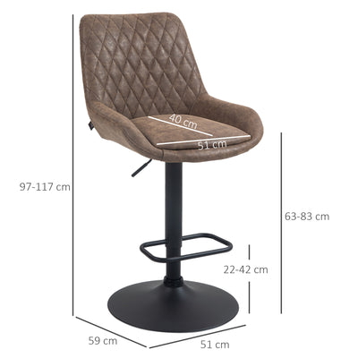 HOMCOM Set of Two Faux Leather Retro Bar Stools - Brown 