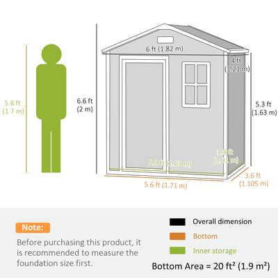 Outsunny 6 x 4ft Garden Shed, Plastic Shed with Floor, Window, Lockable Door and Vents, Wood Effect Resin Tool Shed for Outdoor, Grey 