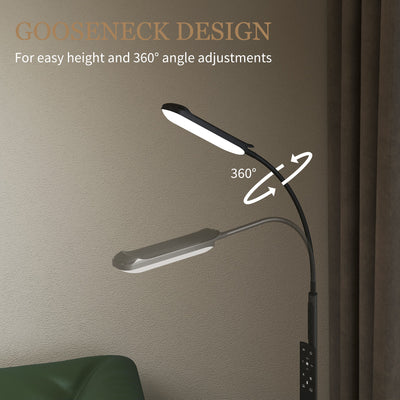 HOMCOM LED Floor Lamp, Standing Lamp with Remote & Touch Control, Stepless Dimmable Colours Temperature & Brightness, 360° Adjustable Gooseneck, 1 Hour Timer, Memory Function for Living Room, Black 