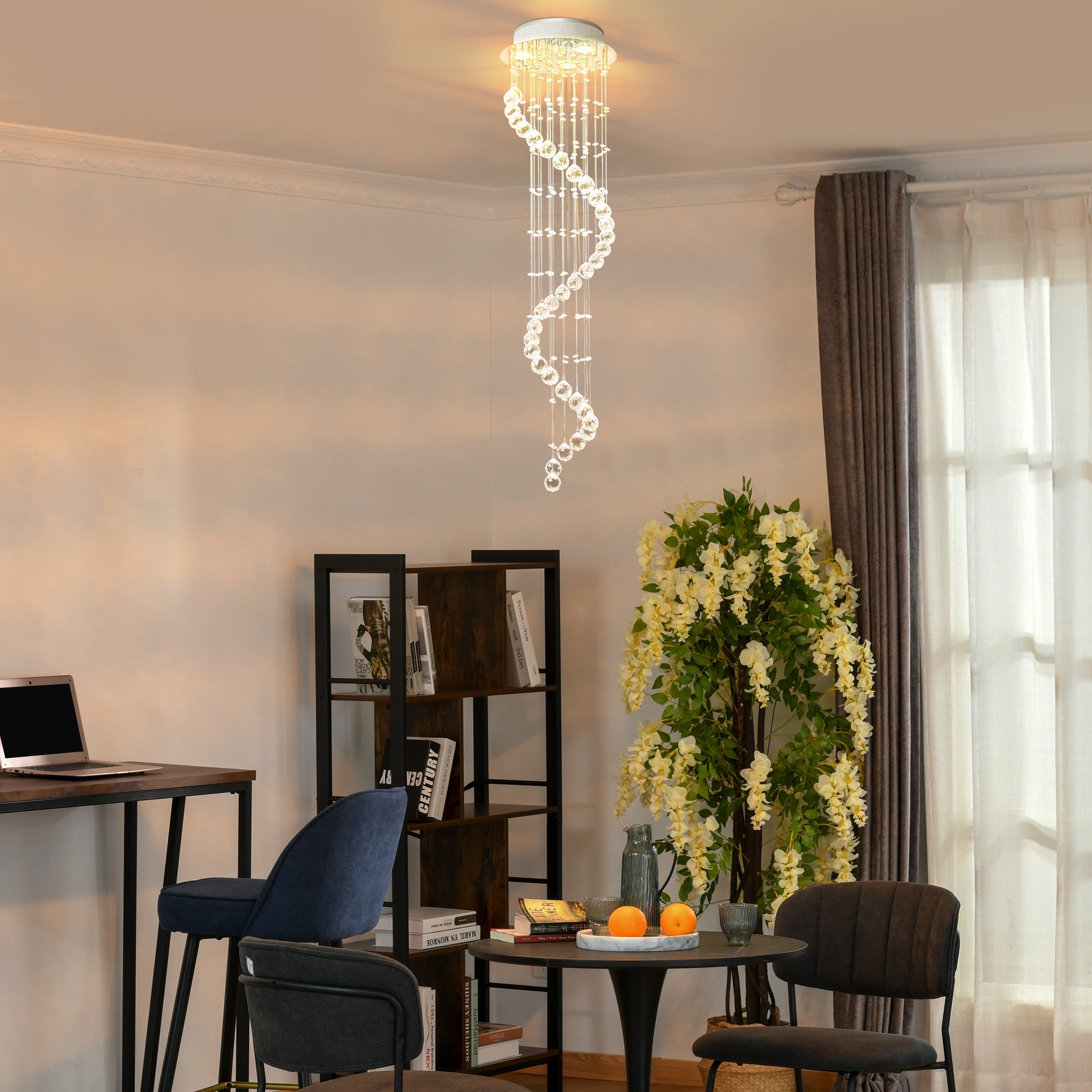 HOMCOM Modern Crystal Chandelier Ceiling Light Pendant Lamp Chrome Finish Glass Droplets New, Ф30 x 120cm 