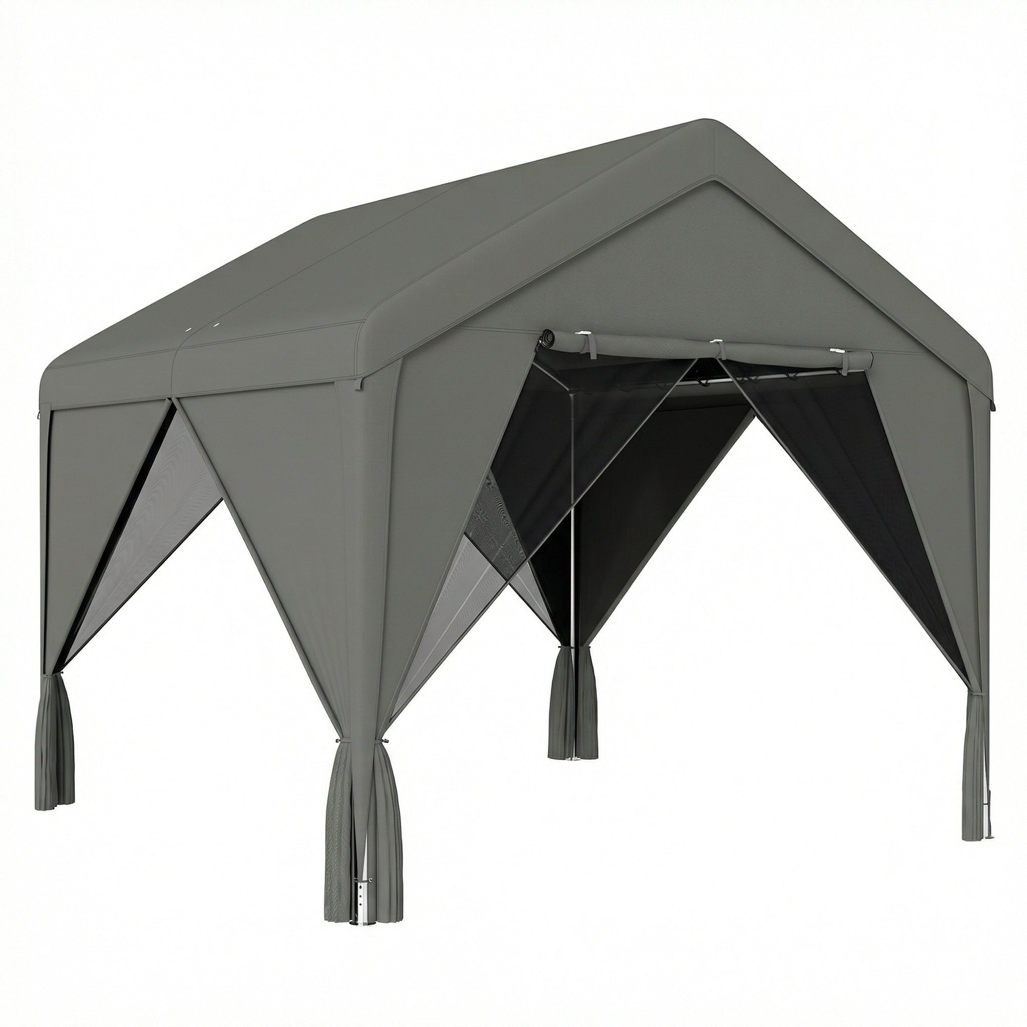 Outsunny 3 x 3 m Patio Gazebo with Netting & Curtains, Outdoor Canopy Shelter with Galvanised Steel Frame, Dark Grey 