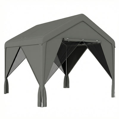 Outsunny 3 x 3 m Patio Gazebo with Netting & Curtains, Outdoor Canopy Shelter with Galvanised Steel Frame, Dark Grey 