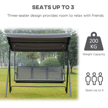 Outsunny 3 Seater Swing Chair, Garden Swing Bench with Canopy, Breathable Mesh Seat and Heavy Duty Steel Frame for Patio, Yard, Grey 