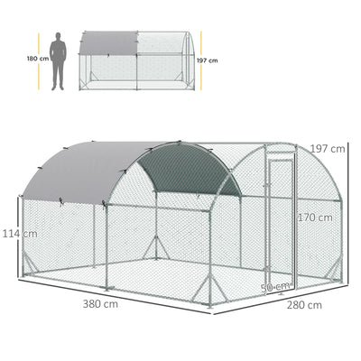 PawHut Walk In Chicken Run Galvanised Chicken Coop Hen Poultry House Cage Rabbit Hutch Pet Playpen Garden with Water-Resist Cover, 2.8 x 3.8 x 2m 