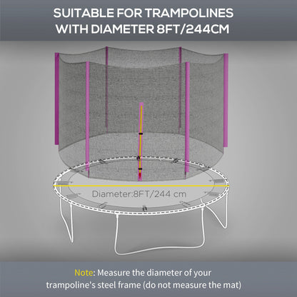 SPORTNOW 8ft Trampoline Net Replacement with 6 Plastic Pole Covers, Weather-Resistant Trampoline Netting Replacement with Zipped Entrance, Poles Not Included, Pink 