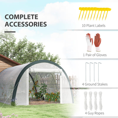 Outsunny 4 x 3(m) Walk-In Tunnel Greenhouse, with Accessories - White 