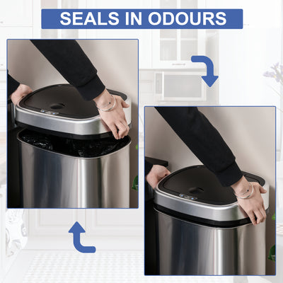 HOMCOM Stainless Steel Kitchen Sensor Dustbin Automatic Touchless Rubbish Garbage Waste Bin 58L Silver 