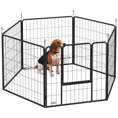 PawHut 6 Panels Dog Playpen, Portable Detachable Puppy Pen with Door, for Medium Dogs, 80cm High, Black 