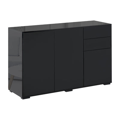 HOMCOM High Gloss Side Cabinet, Push-Open Design with 2 Drawers and 2 Cabinets for Living Room, 74H x 117W x 36Dcm, Black 