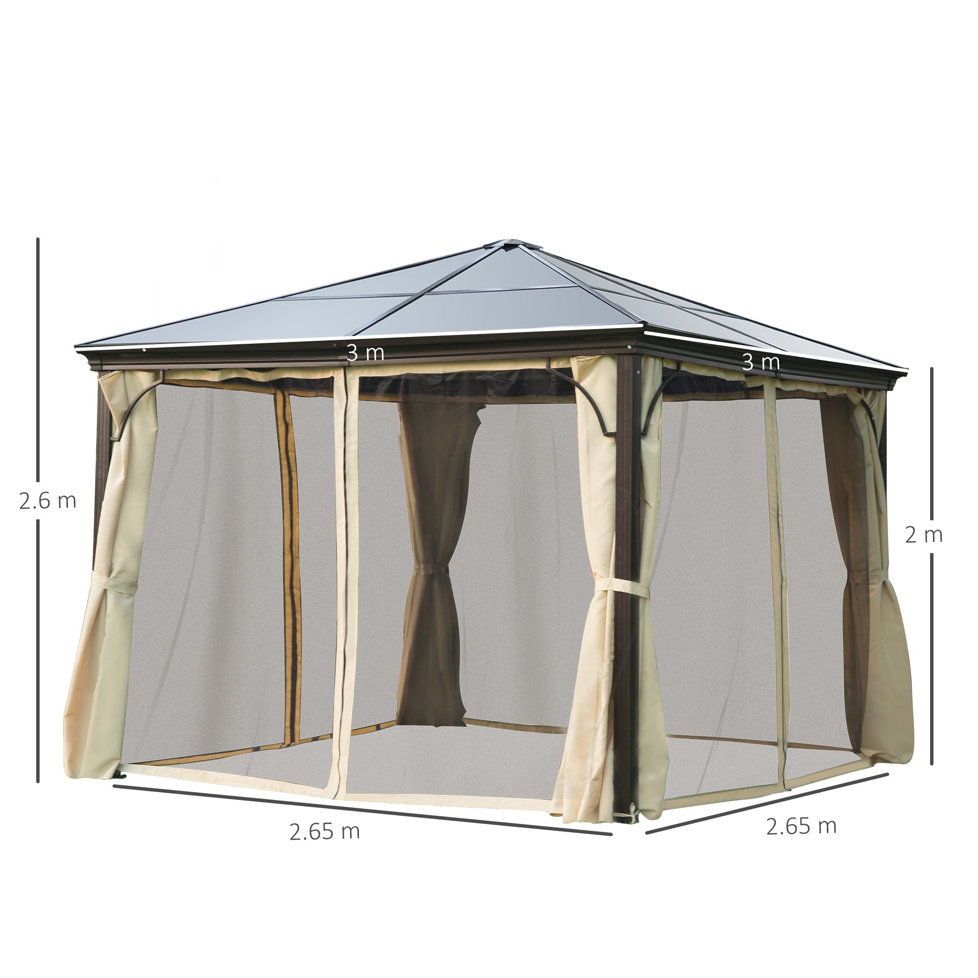 Outsunny 3x3 m Gazebo W/Mosquito Net-Brown/Black/Beige 