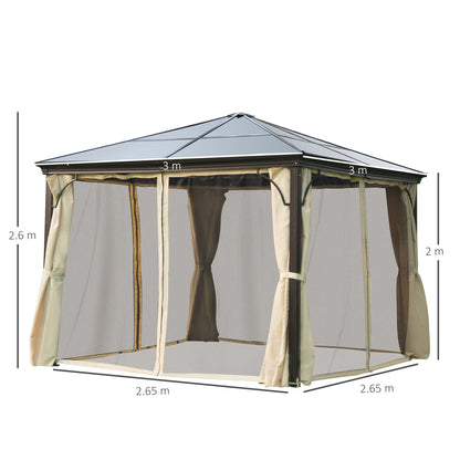 Outsunny 3x3 m Gazebo W/Mosquito Net-Brown/Black/Beige 