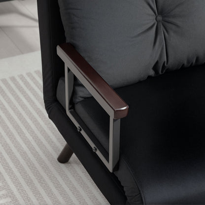 HOMCOM 4-in-1 Velvet-Feel Single Chair Bed, with Pillow - Black 