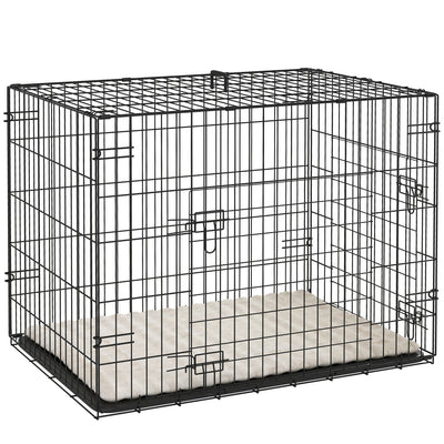 PawHut Foldable Dog Crate with 2 Doors with Tray, Soft Cushion, for Small Dogs, 76 x 53 x 60, Black 