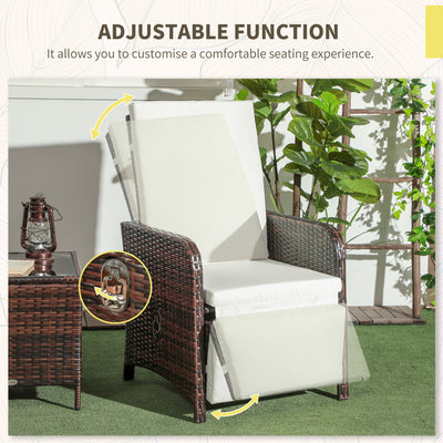 Outsunny 3 Pieces Rattan Bistro Set Balcony Furniture with Cushions, Storage Function - Mixed-Brown 
