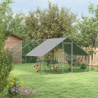 PawHut Walk In Chicken Run with Chicken Activity Shelf and Cover, 3 x 6 x 2m 