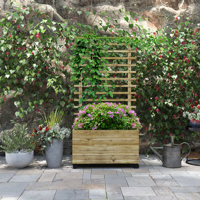 Outsunny Wooden Raised Planter, with Back Trellis - Natural Finish 