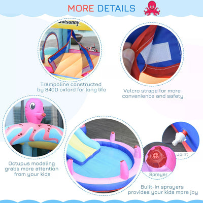 Outsunny Bounce Castle Inflatable Trampoline Slide Pool Octopus Design 3.8 x 2 x 1.8m 