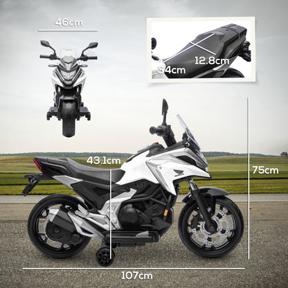 AIYAPLAY 12V Honda Licensed Kids Electric Motorbike w/ Music, Headlights, Early Education Function, for Ages 3-6 Years, White 