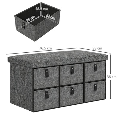 HOMCOM Six-Drawer Shoe Storage Bench, with Padded Top Seat - Dark Grey 