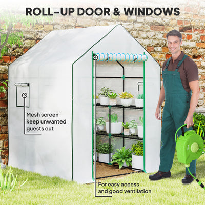 Outsunny 143 x 140cm Walk-In Greenhouse, with Accessories - White 