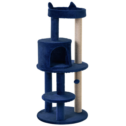 PawHut 104 cm Cat Tree, Cat Condo Tree Tower, Cat Activity Centre with Scratching Posts, Plush Perches, Hanging Ball - Blue 
