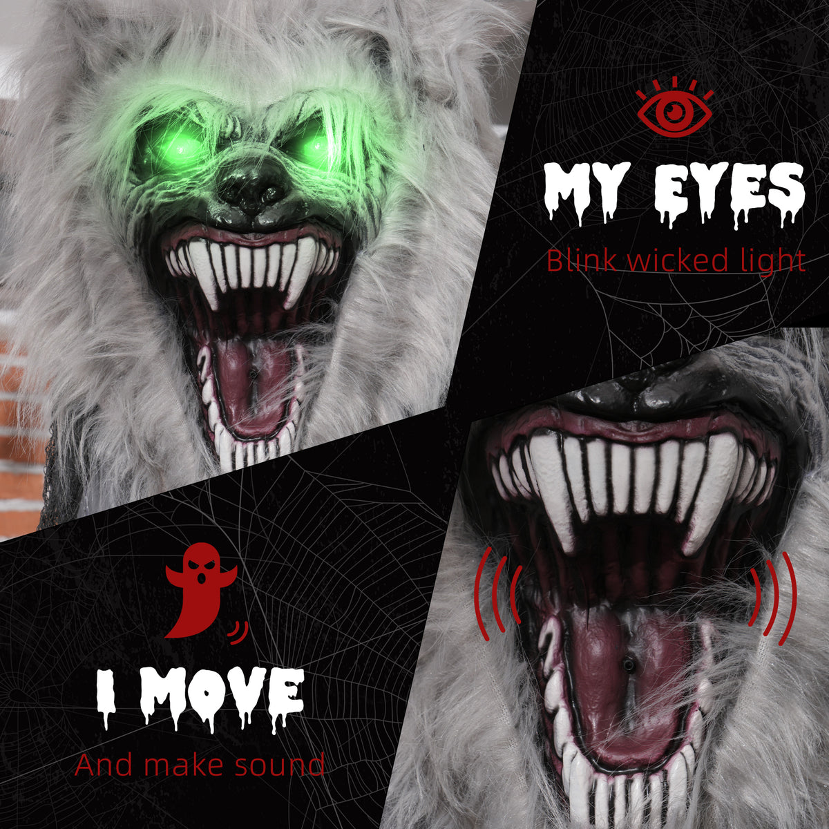 HOMCOM 6'8" Skeleton Werewolf Halloween Animatronic, with Glowing Eyes 