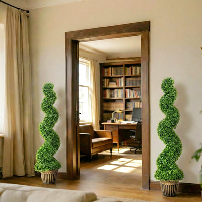HOMCOM Set of 2 Artificial Plants, Topiary Spiral Boxwood Trees with Pot, for Home Indoor Outdoor Decor, 150cm 