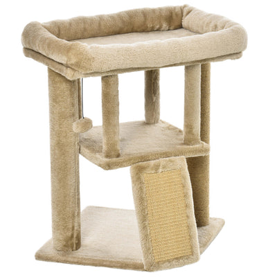 PawHut Cat Tree Tower for Indoor Cats Cat Scratching Post Climbing Activity Centre w/Jute Scratching Pad, Toy Ball, Cat House - Coffee 