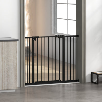 PawHut Metal 74-100cm Wide Adjustable Dog Gate Black 