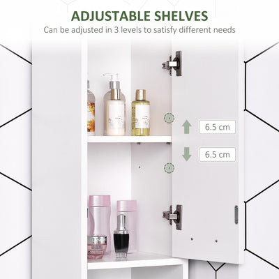 HOMCOM Bathroom Floor Storage Cabinet Slim Tallboy w/ Door Cupboard & Shelves For Living Room, Bedroom, Hallway White 