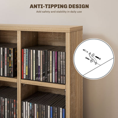 HOMCOM CD Storage Unit with Adjustable Shelves, 89 x 130.5 cm, Nature Wood Finish 