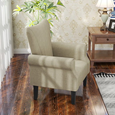 HOMCOM Upholstered Accent Chair with High Back, Rolled Arms and Wood Legs, Soft Thick Padded Armchair, Beige 