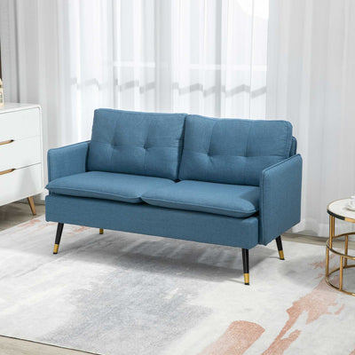 HOMCOM Modern Two Seater Sofa, Button Tufted Loveseat with Cushions and Steel Legs for Living Room, Guest Room, Dark Blue 