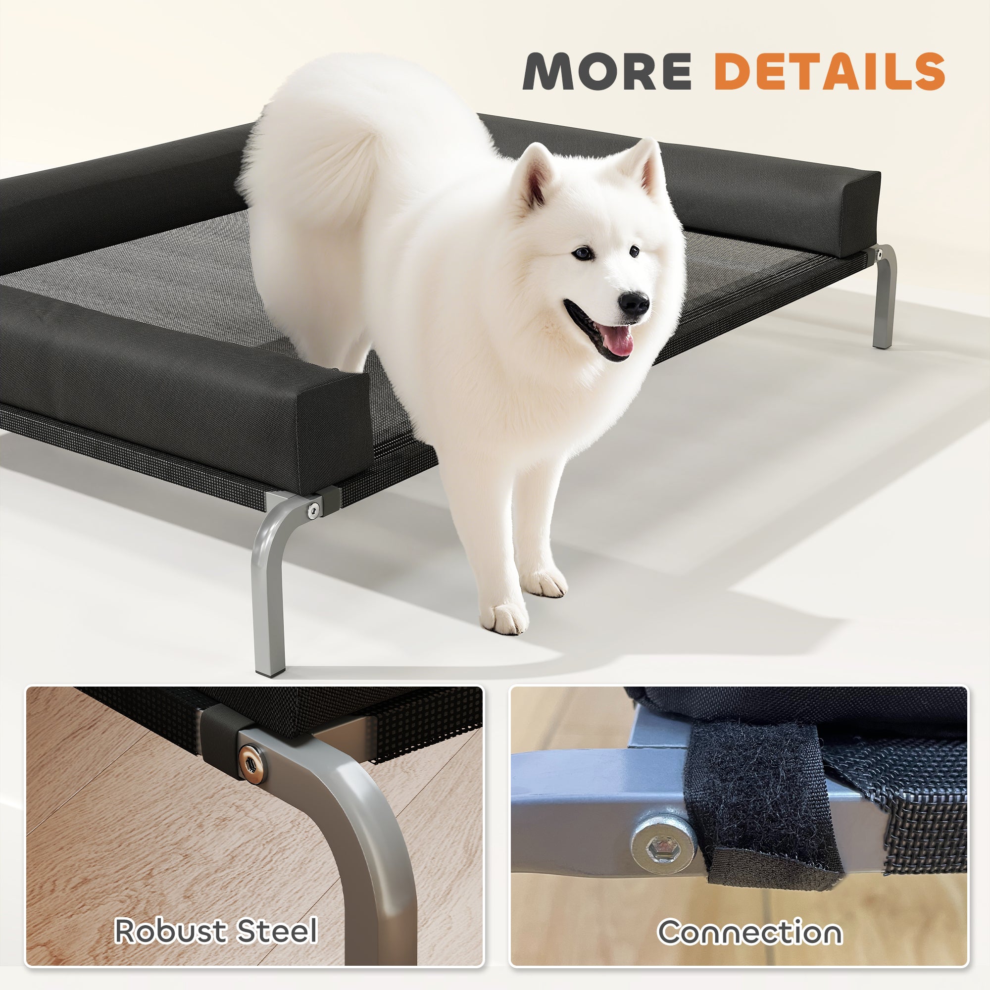 PawHut Elevated Dog Bed with Removable Bolsters, Raised Dog Bed for Large Breeds, Portable Indoor & Outdoor Pet Cots, Black 