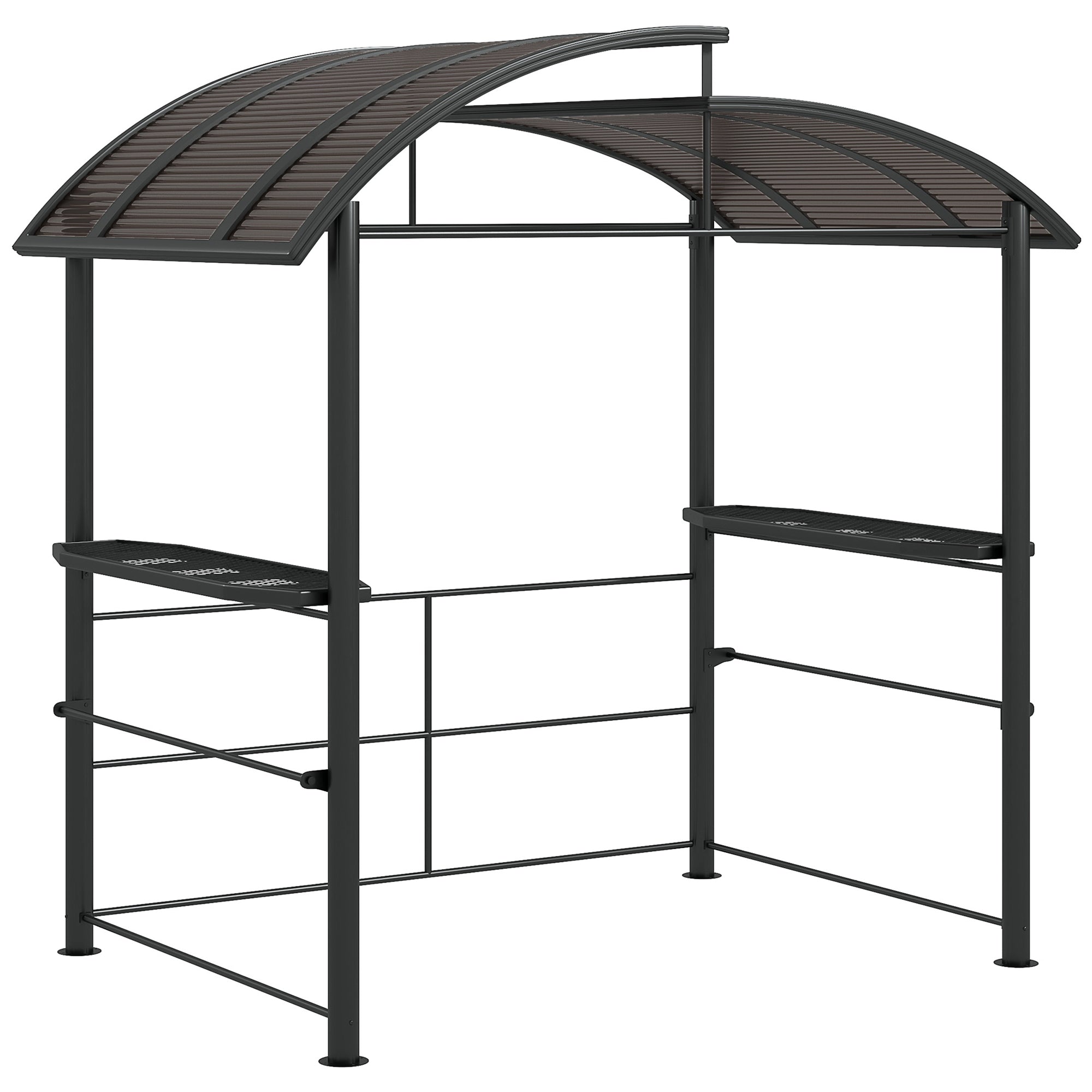 Outsunny 2.4 x 1.5m Outdoor Grill Gazebo with Side Shelves, PC Board Roof, Dark Grey 