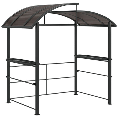 Outsunny 2.4 x 1.5m Outdoor Grill Gazebo with Side Shelves, PC Board Roof, Dark Grey 