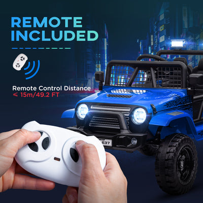 AIYAPLAY 12V Battery Powered Kids Ride-On Car, Electric Truck w/ Spring Suspension, Remote, Music, Horn, Lights, Blue 