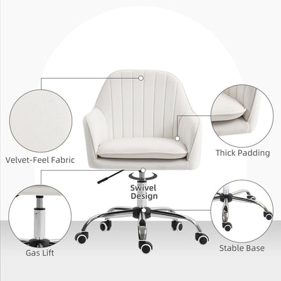 HOMCOM Velvet-Feel Office Chair with Adjustable Height and Wheels - Cream White 