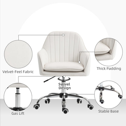 HOMCOM Velvet-Feel Office Chair with Adjustable Height and Wheels - Cream White