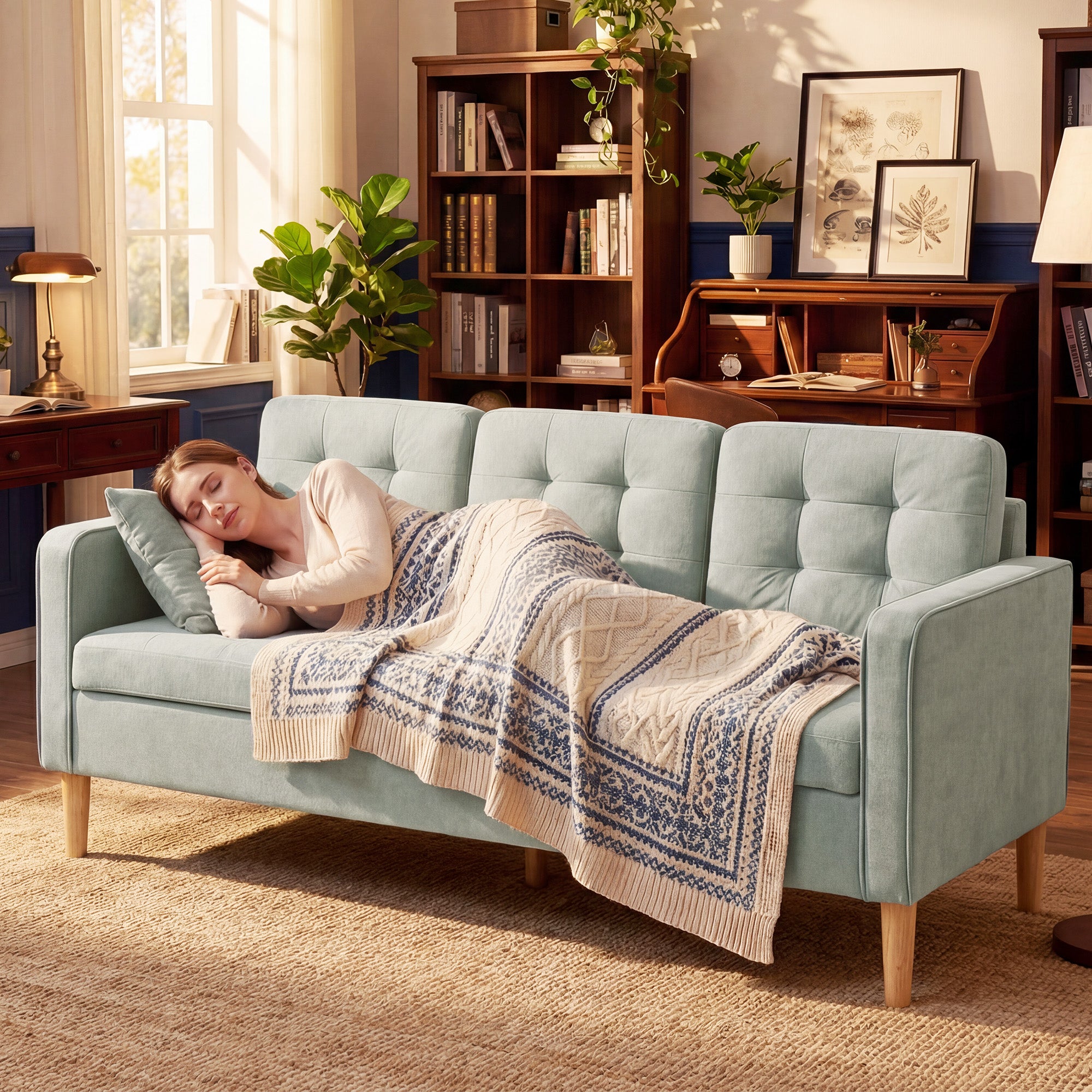 HOMCOM 3 Seater Sofa, 169cm Couch with Hidden Storage, Wood Legs, Light Grey 
