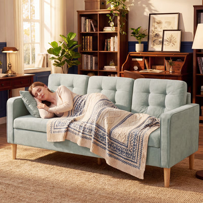 HOMCOM 3 Seater Sofa, 169cm Couch with Hidden Storage, Wood Legs, Light Grey 