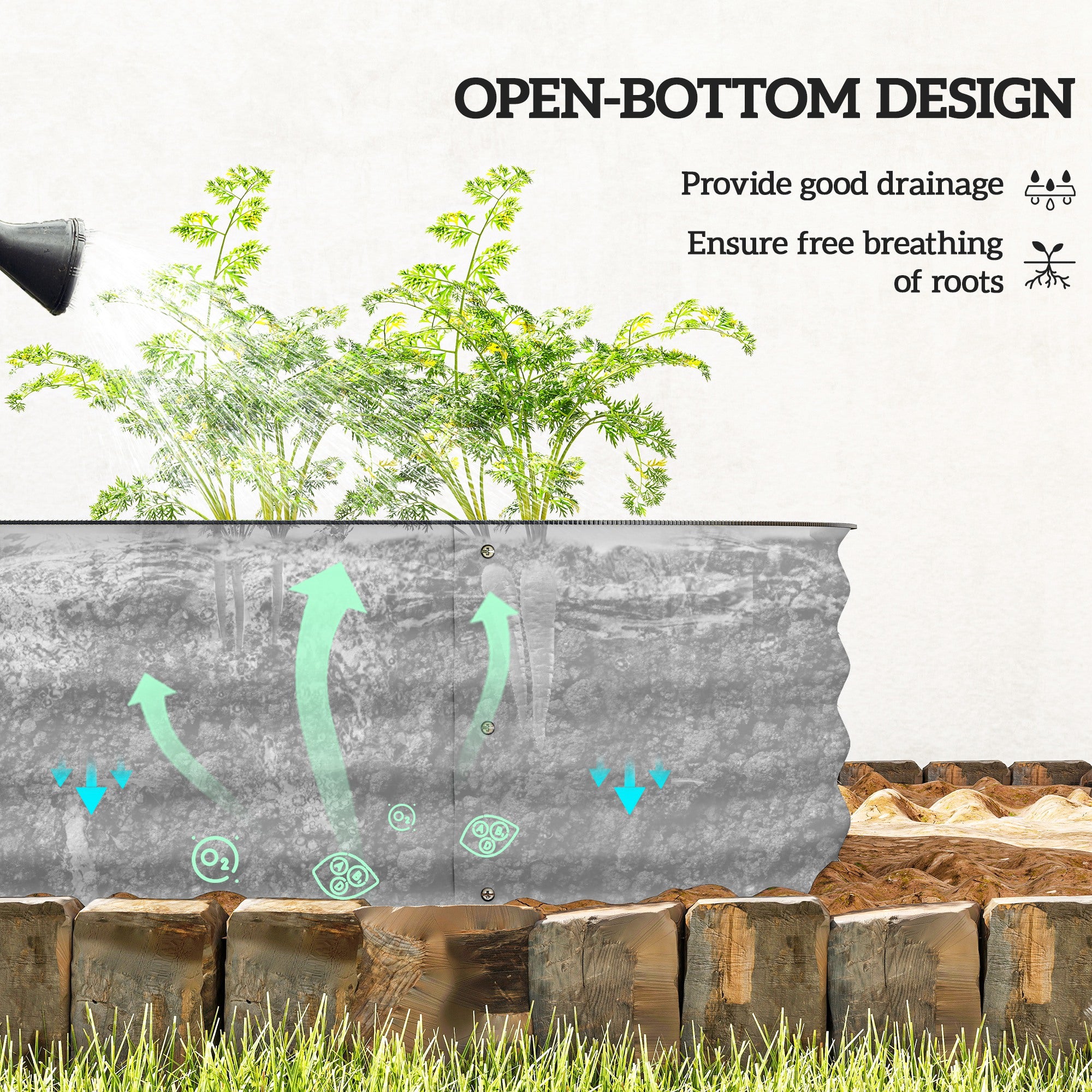 Outsunny Galvanised Raised Garden Bed, Metal Planter Box with Safety Edging, for Flowers, Herbs, Succulents, Silver 