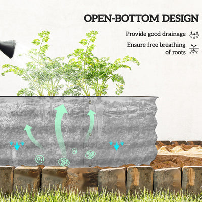 Outsunny Galvanised Raised Garden Bed, Metal Planter Box with Safety Edging, for Flowers, Herbs, Succulents, Silver 
